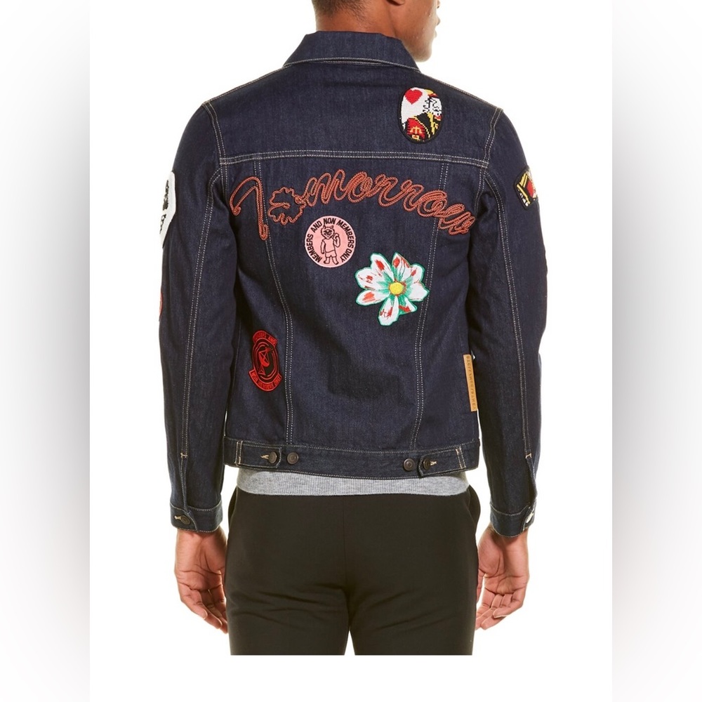 NWT STELLA McCARTNEY Denim Jean Jacket Embroidered Patch Coat Size 50 Authentic